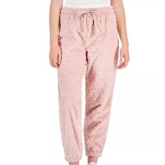 NWOT SET of [Crave Fame] Pink Sherpa Heart Print Zip-Up Hoodie & Pant - Sz M - Picture 2 of 9